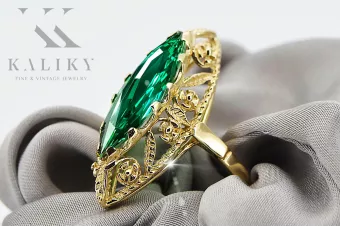 14K Жовте золото Смарагд Каблучка Вінтаж вироби vrc005y